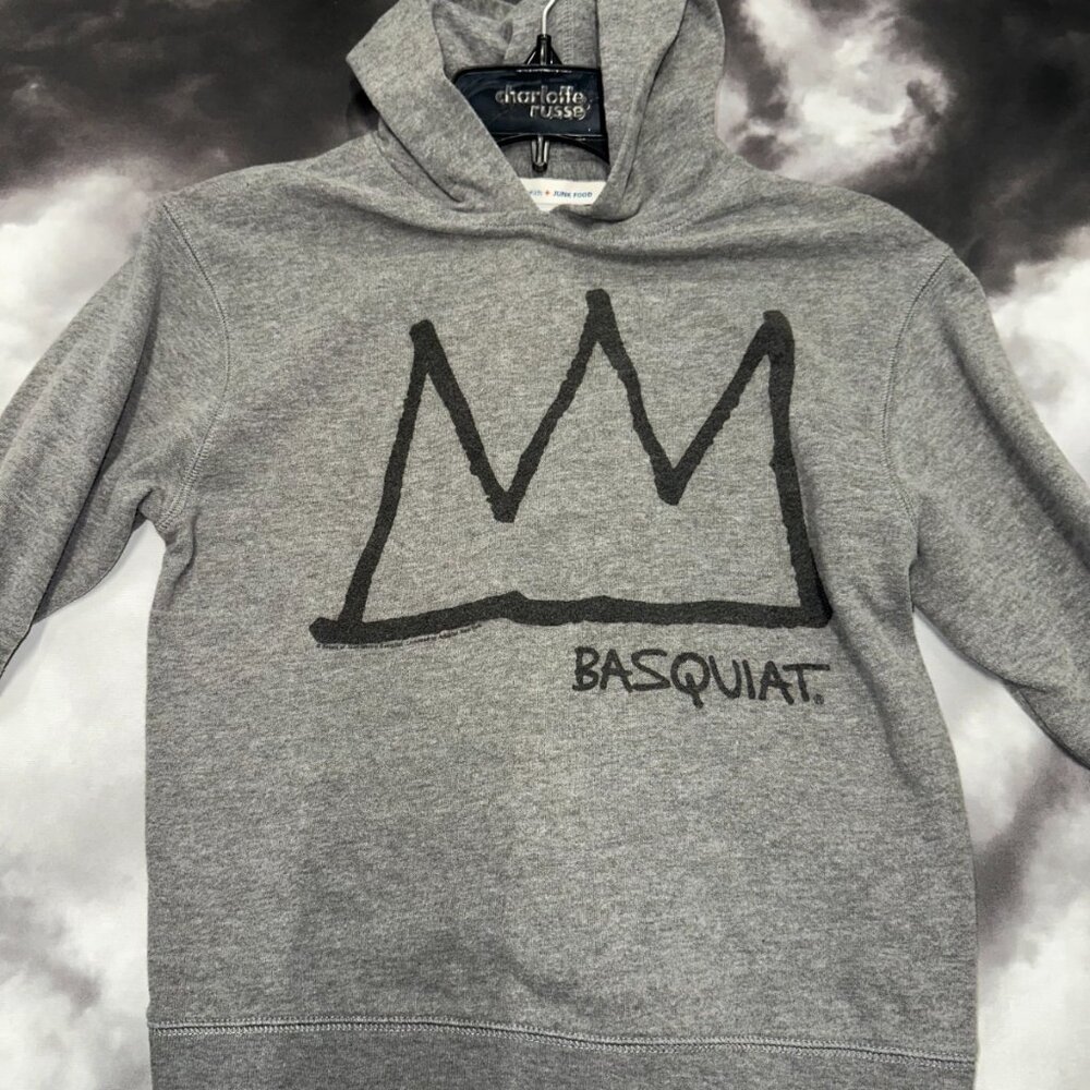Gap Kids Junk Food Heather Gray Black Crown Basquiat Knit Pullover Hoodie Size M